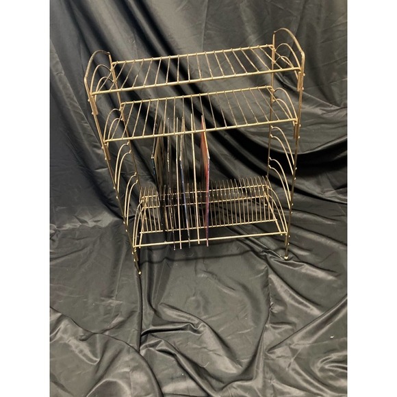 Vtg Metal Gold Tone Wire LP Vinyl Album Record Standing Holder Storage Rack
